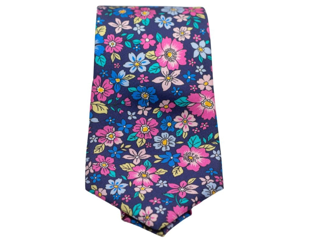Garden Party Floral Necktie - Navy High Cotton