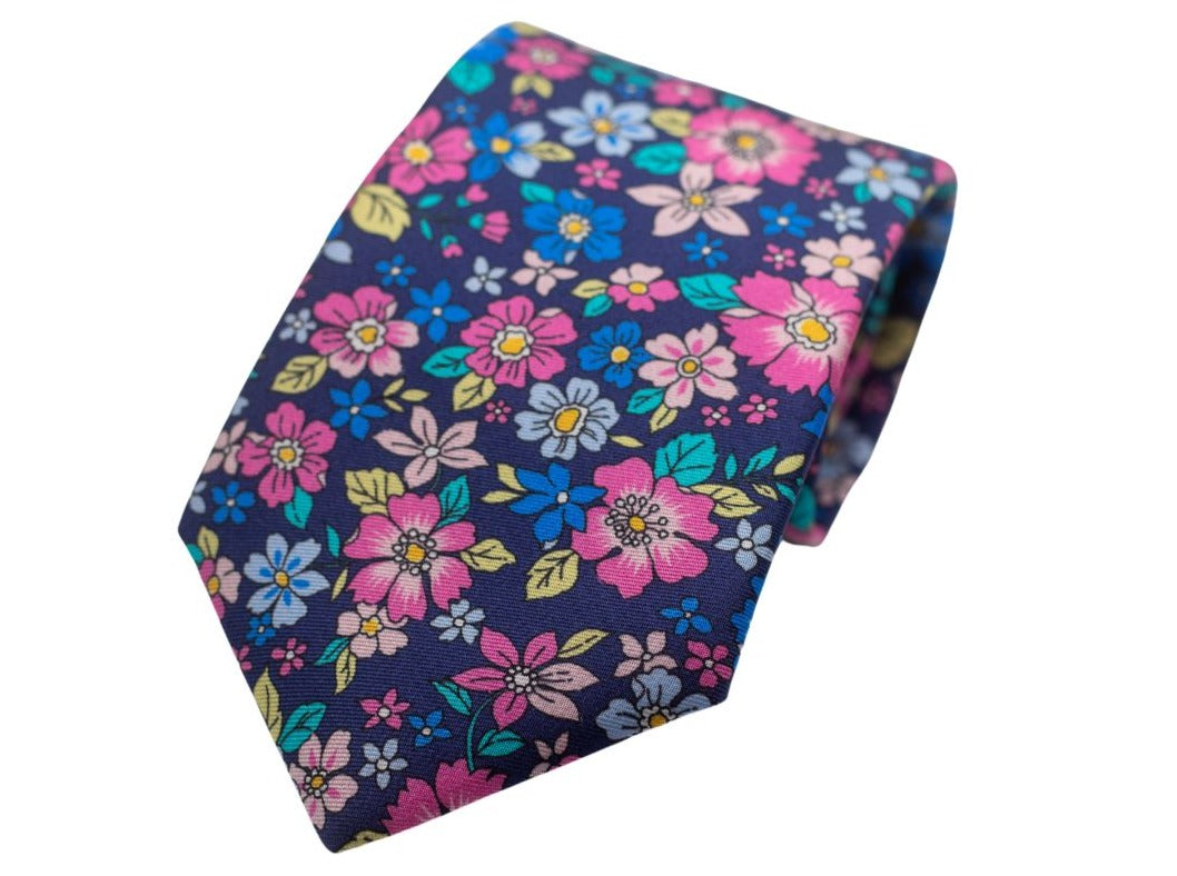Garden Party Floral Necktie - Navy High Cotton