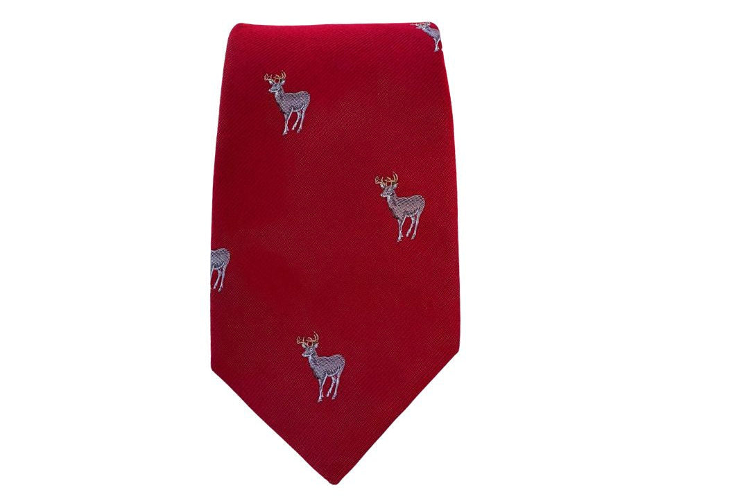 The Holiday Buck Deer Necktie - Red