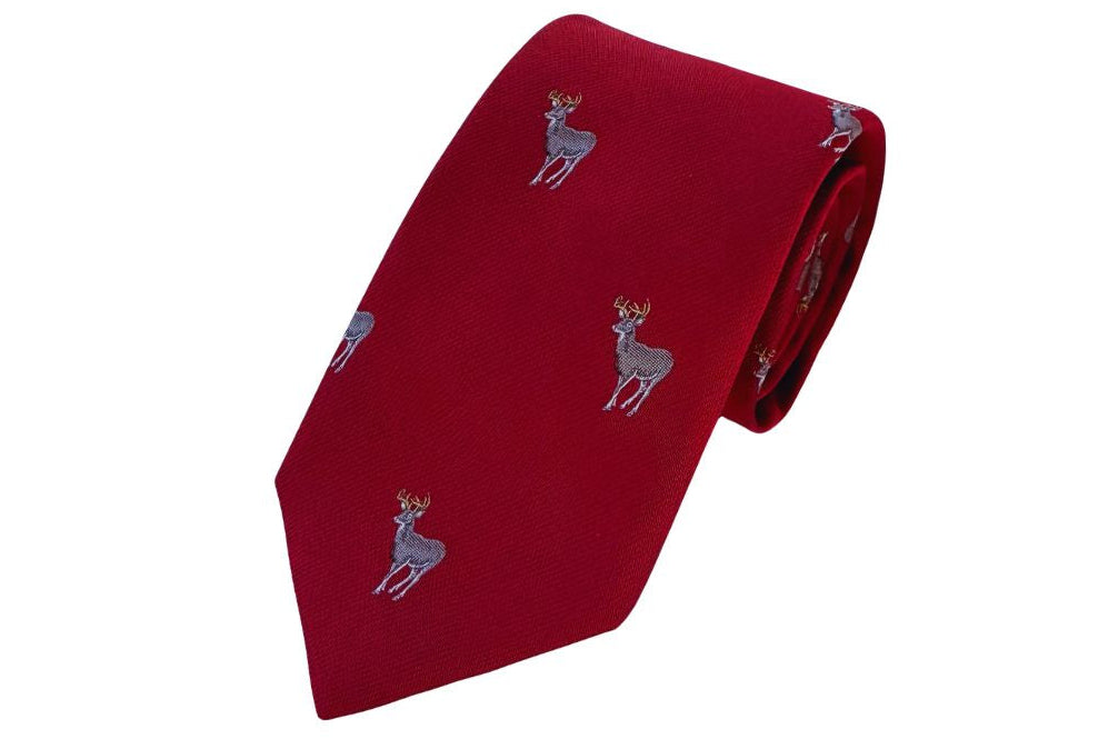 The Holiday Buck Deer Necktie - Red