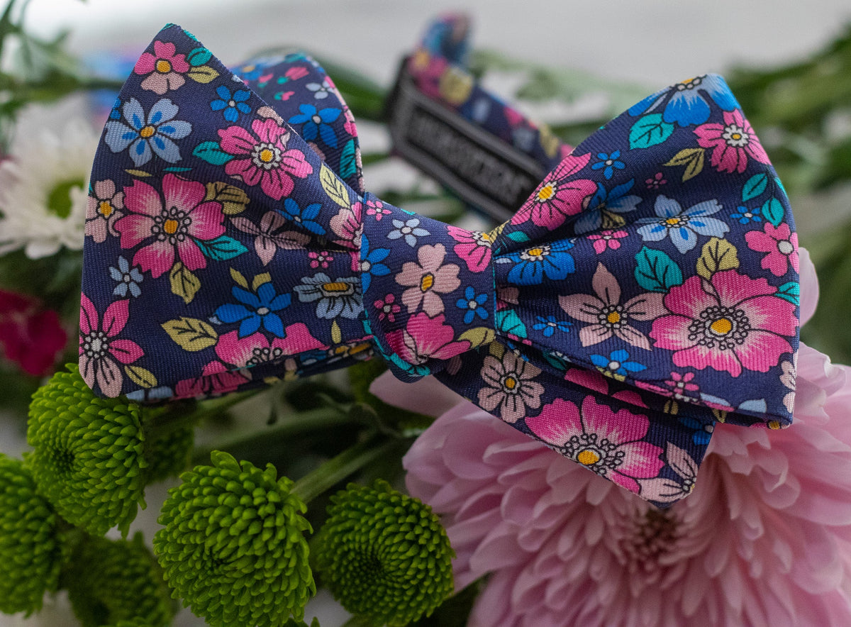 Garden Party Floral Bow Tie - Navy Blue High Cotton
