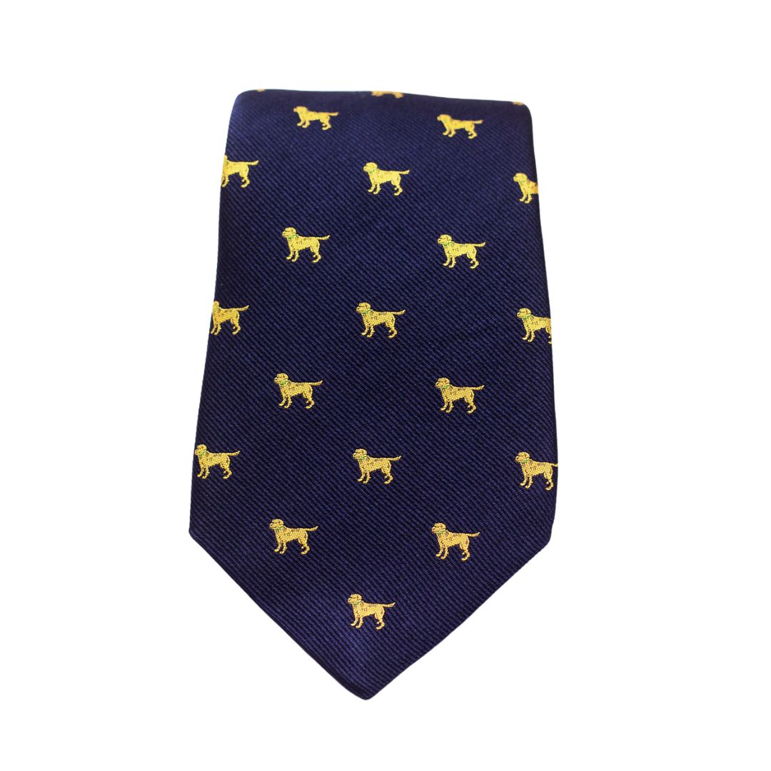 Yellow Labrador Dog Necktie - Navy High Cotton