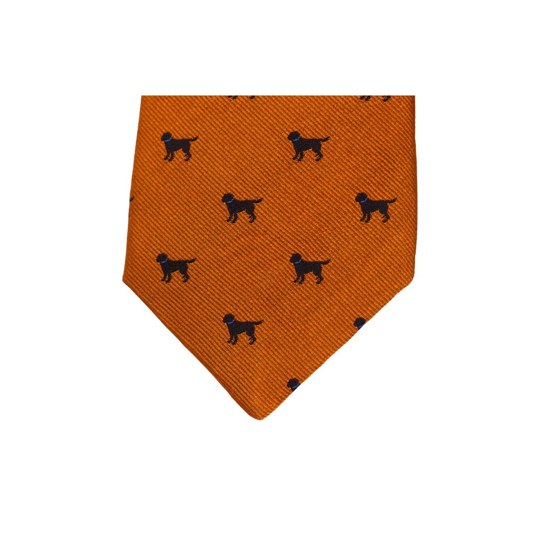 Black Labrador Dog Necktie - Orange High Cotton