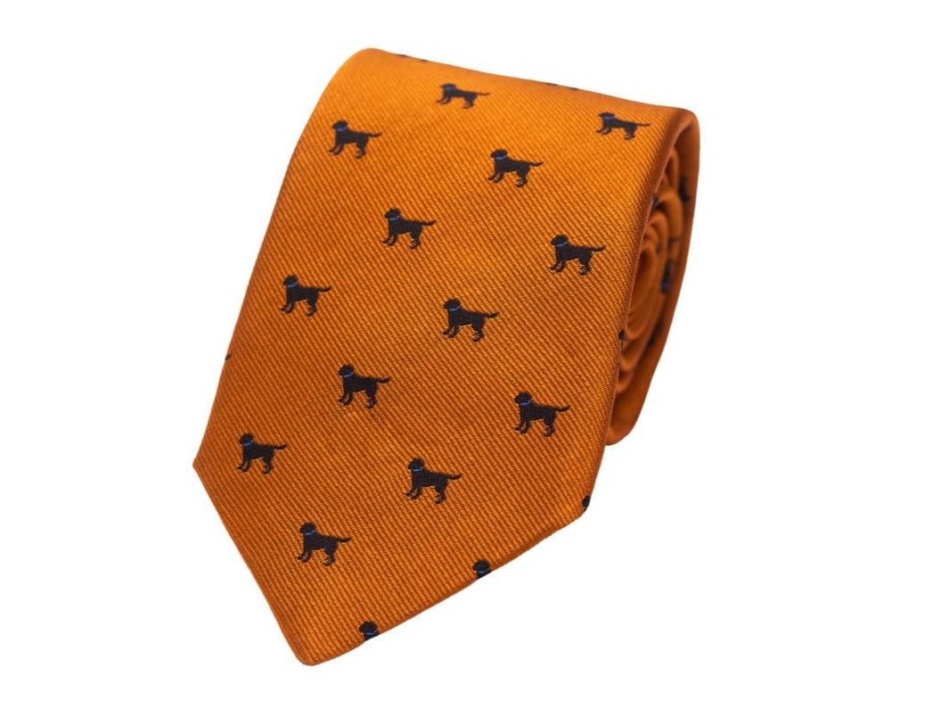 Black Labrador Dog Necktie - Orange High Cotton