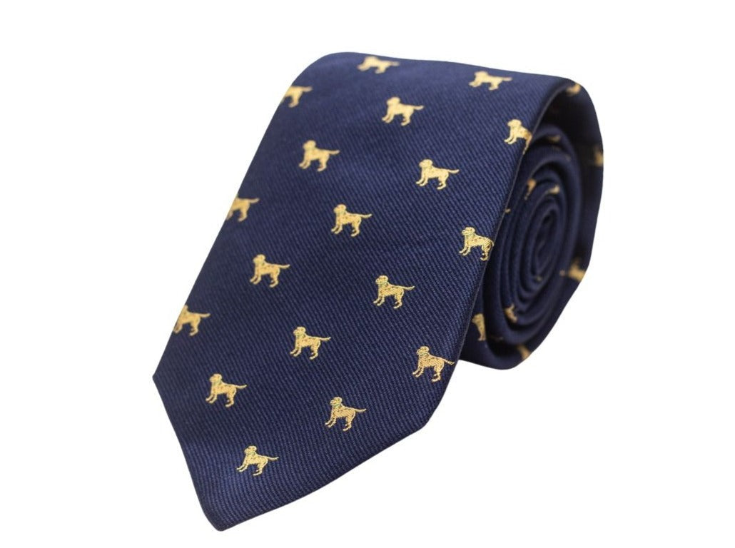 Yellow Labrador Dog Necktie - Navy High Cotton