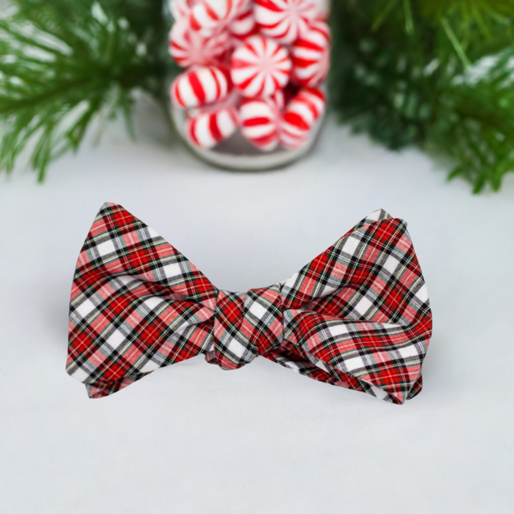 Peppermint Plaid Cotton Bow Tie High Cotton
