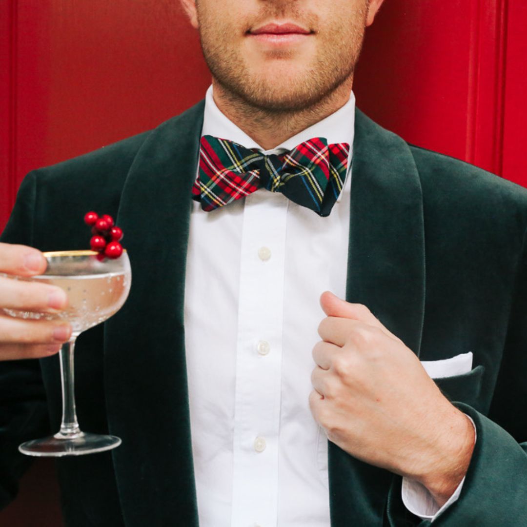 Black Stewart Tartan Bow Tie High Cotton