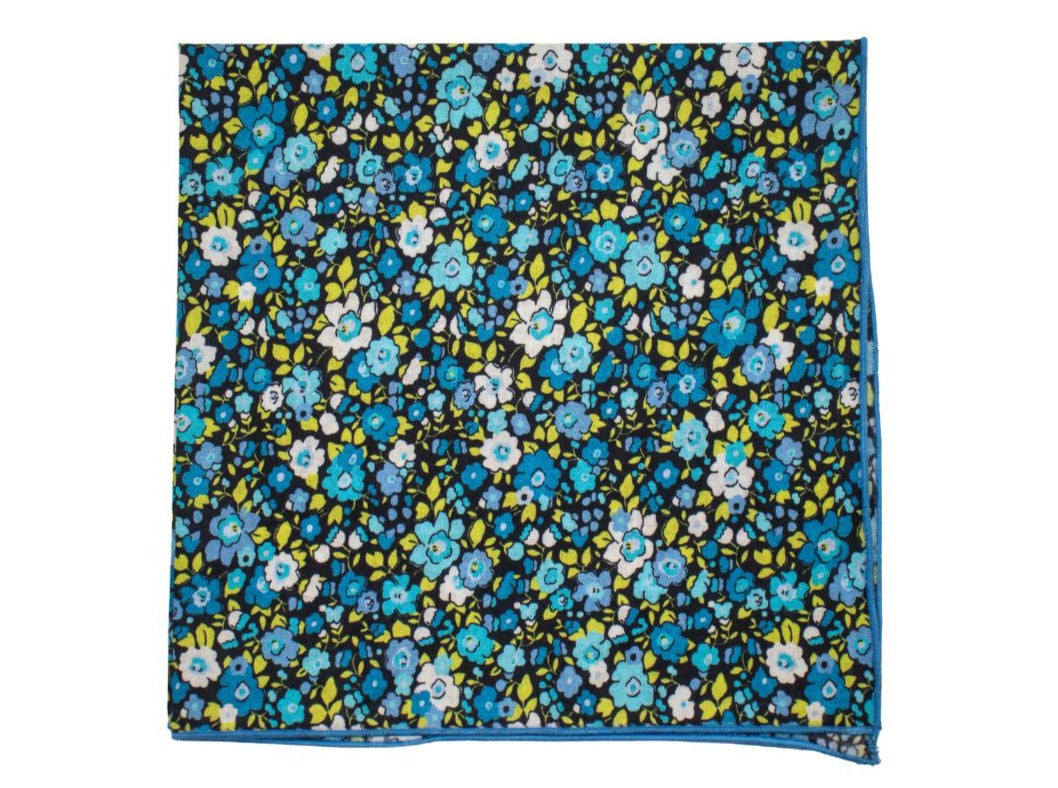 Blooming Blues Floral Pocket Square High Cotton