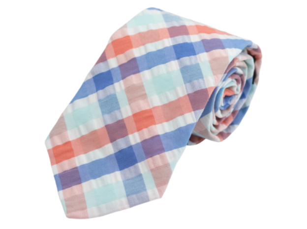 Watercolor Seersucker Plaid Necktie High Cotton