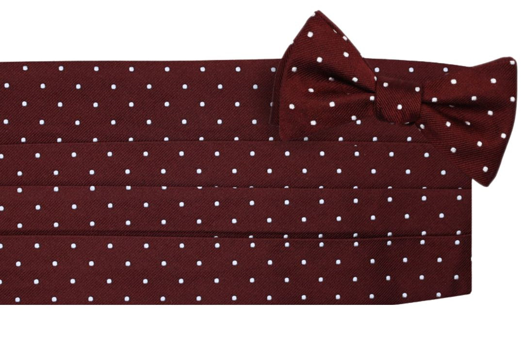 Burgundy Dot Silk Cummerbund Set High Cotton