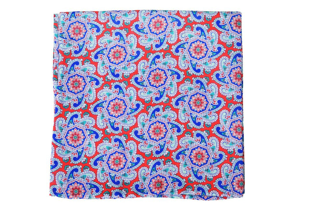 Red Derby Paisley Pocket Square High Cotton