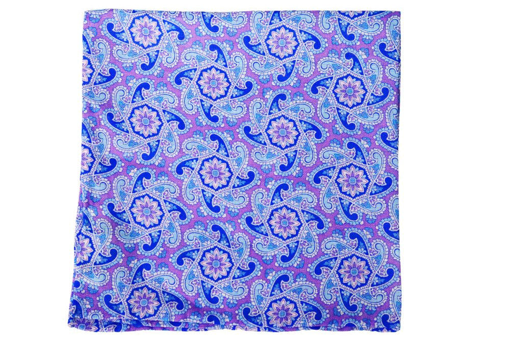 Purple Derby Paisley Pocket Square High Cotton