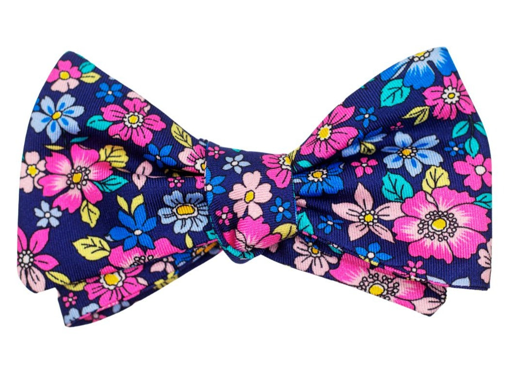 Garden Party Floral Bow Tie - Navy Blue High Cotton