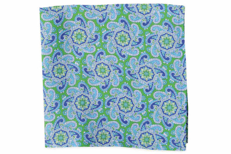 Green Derby Paisley Pocket Square
