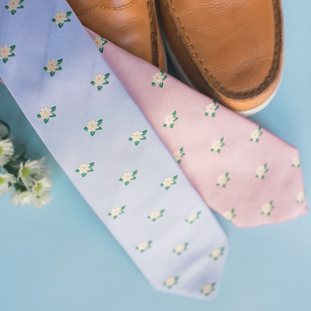 Magnolia Flower Necktie - Periwinkle High Cotton