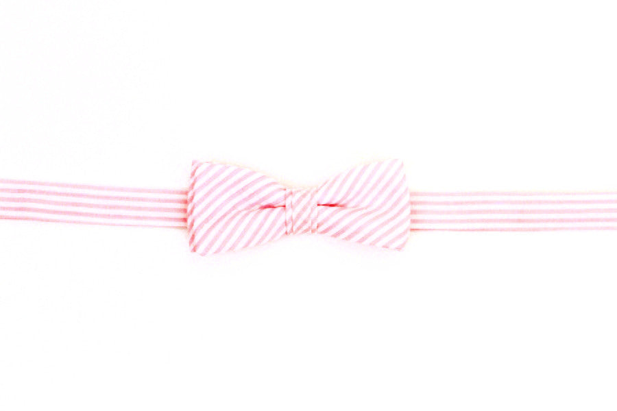 Pink Seersucker Stripe Boy's Bow High Cotton Ties