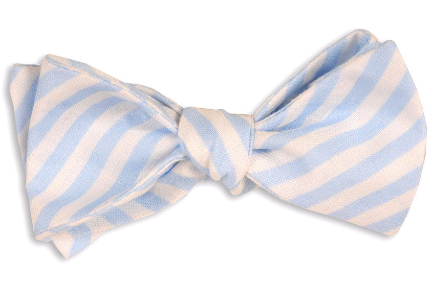Light Blue Linen Stripe Bow Tie