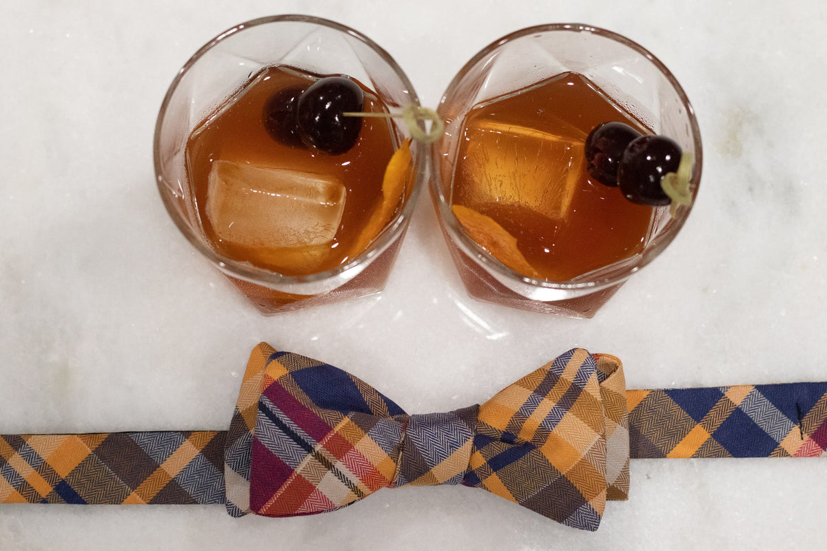 Old-Fashioned Herringbone Plaid Bow Tie High Cotton