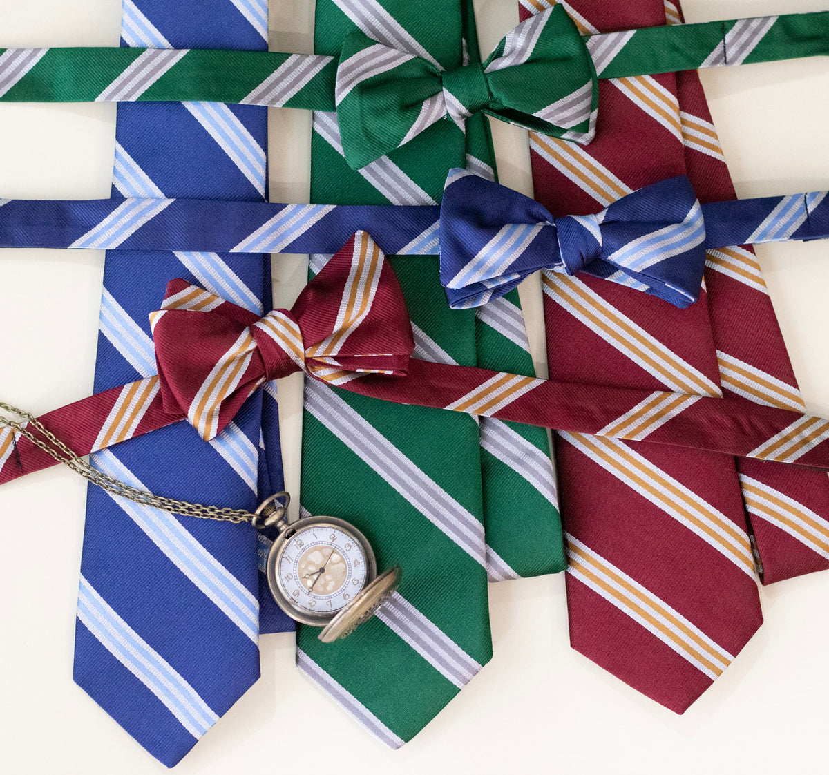 Emerald Green and Silver Stripe Bow Tie