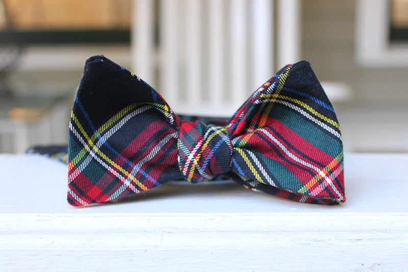 Black Stewart Tartan Bow Tie High Cotton