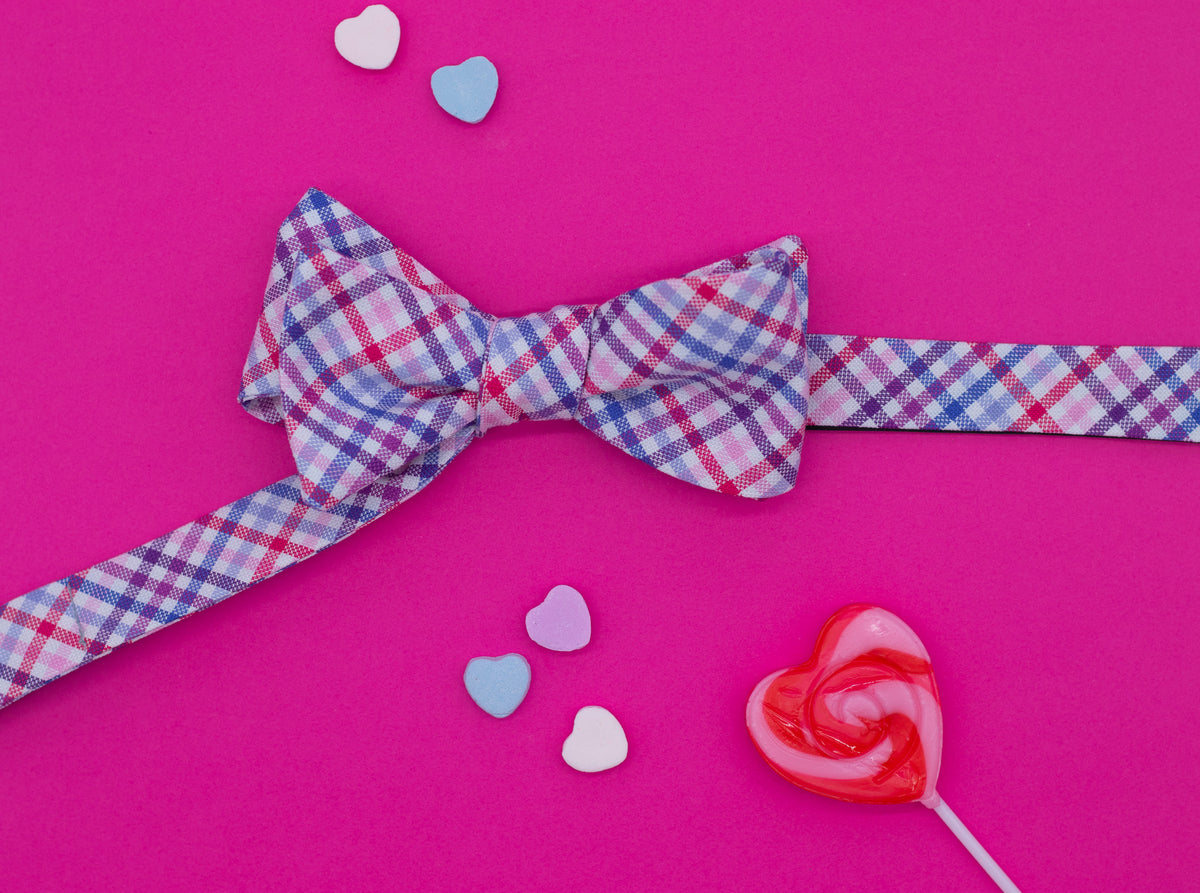 Candy Crush Check Purple and Pink Bow Tie