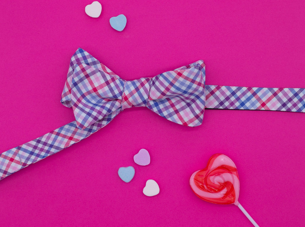 Candy Crush Check Purple and Pink Bow Tie High Cotton