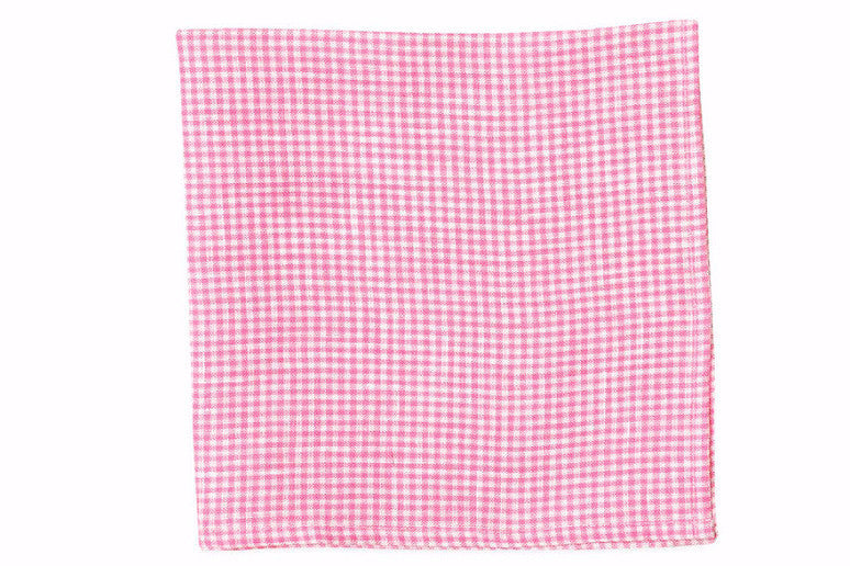 Watermelon Linen Gingham Pocket Square High Cotton Ties