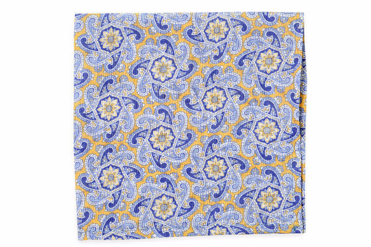 Yellow Derby Paisley Pocket Square High Cotton Ties