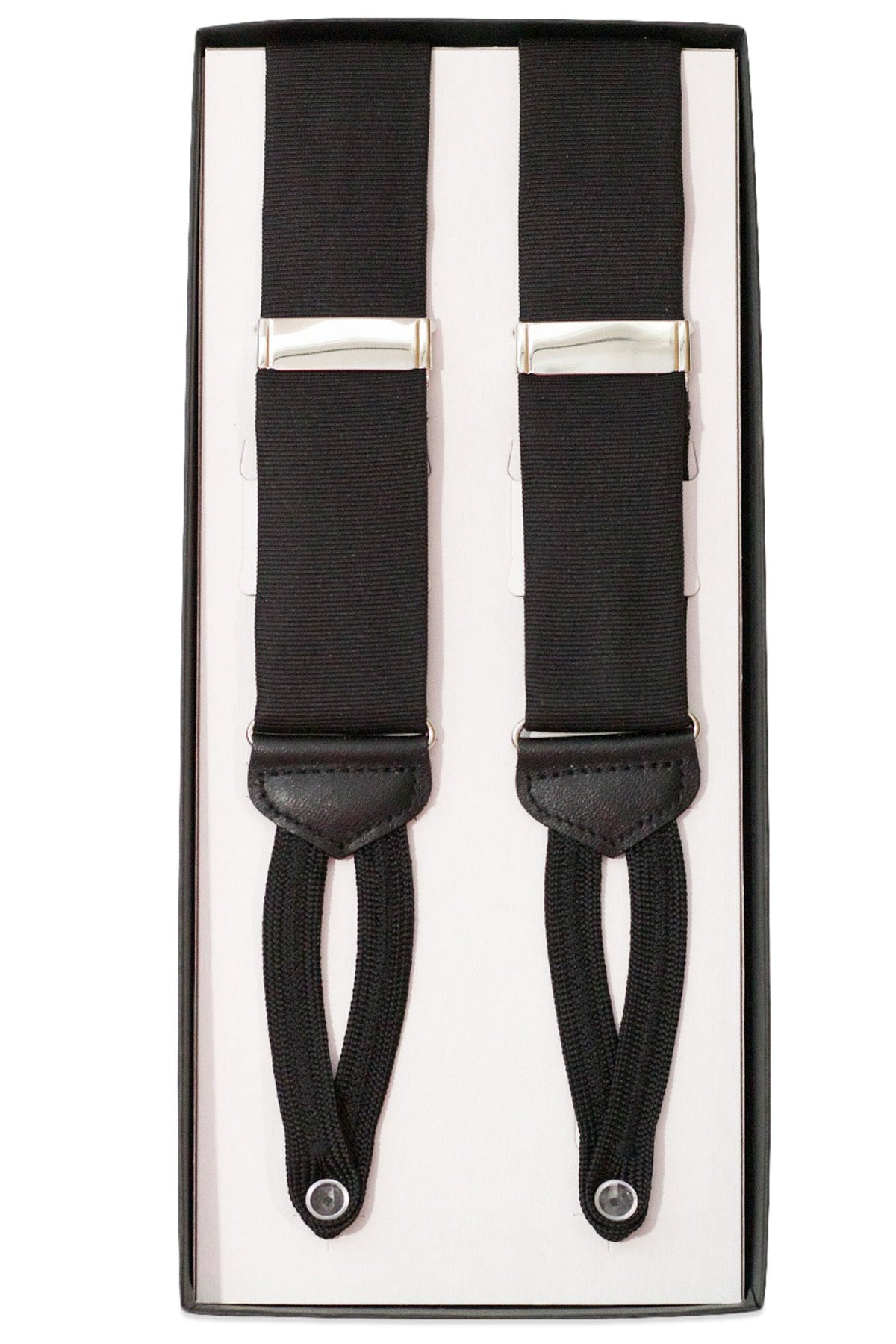 Black Faille Silk Suspenders High Cotton Ties