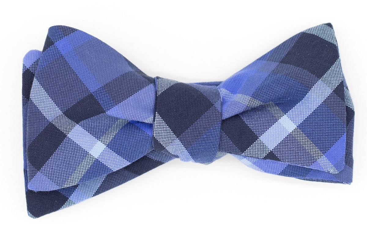 The Coolest Blue Cotton Bow Tie - Blue and White Madras High Cotton