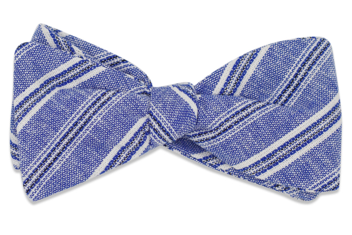 Coastal Linen Stripe Bow Tie - Royal High Cotton