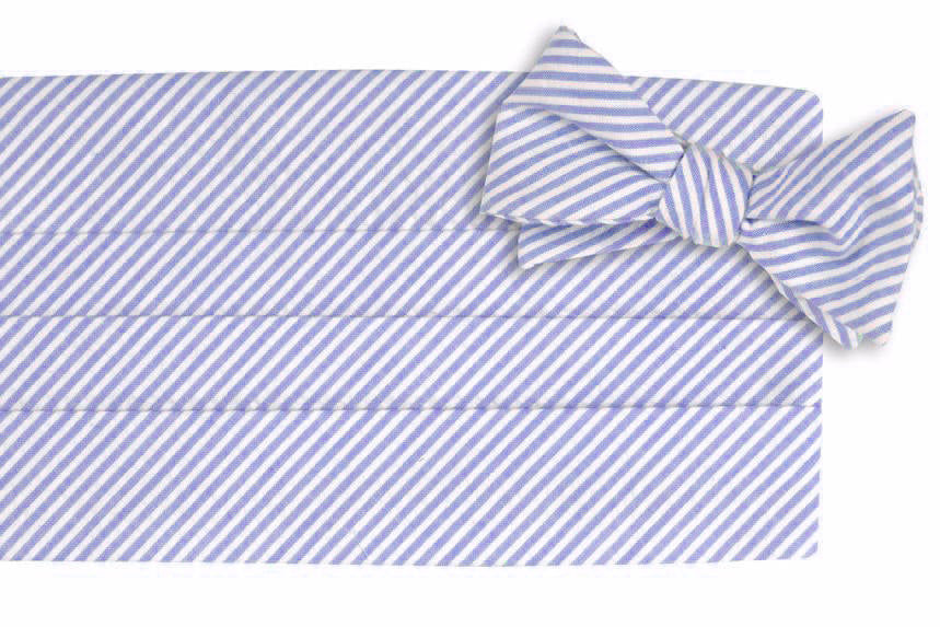 Classic Blue Seersucker Stripe Cummerbund Set High Cotton Ties