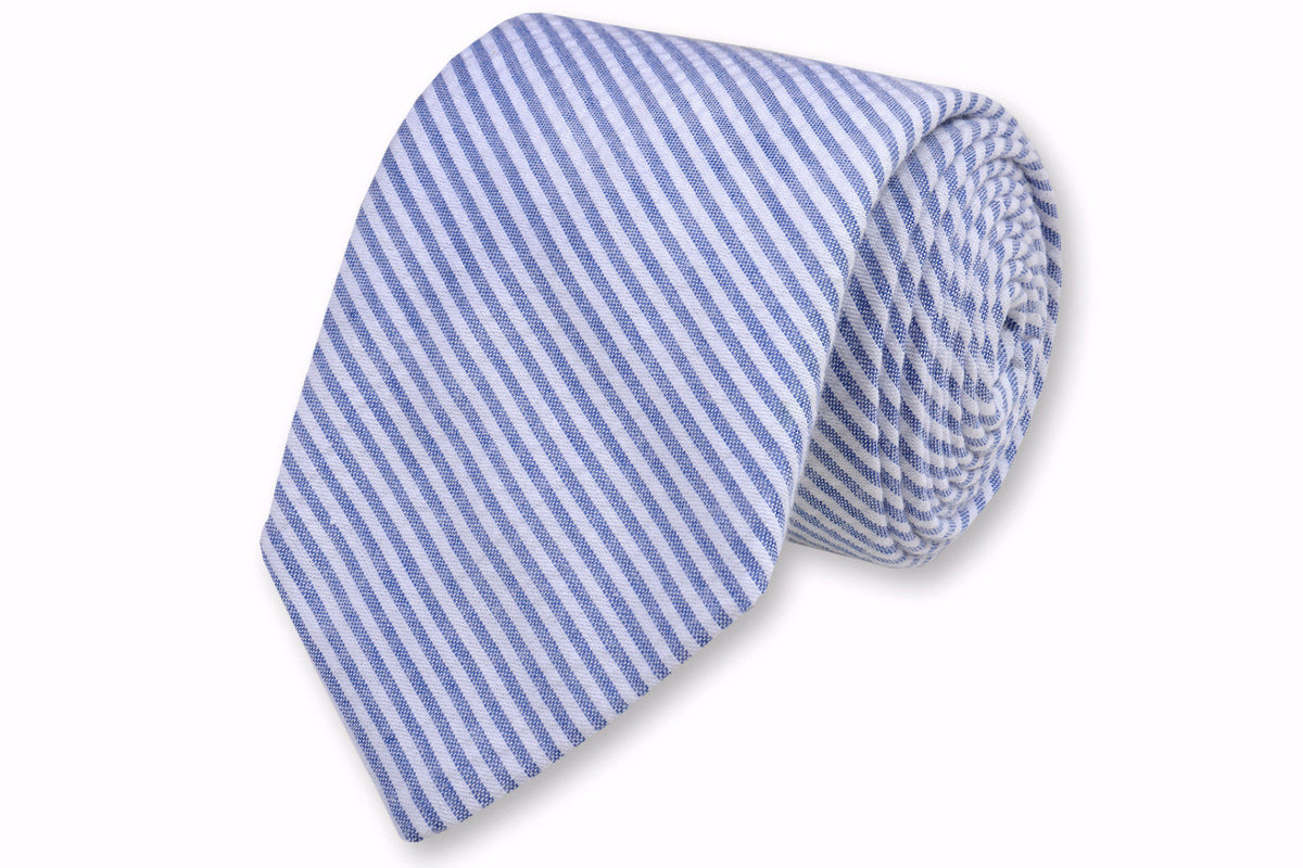 Classic Blue Seersucker Stripe Necktie High Cotton