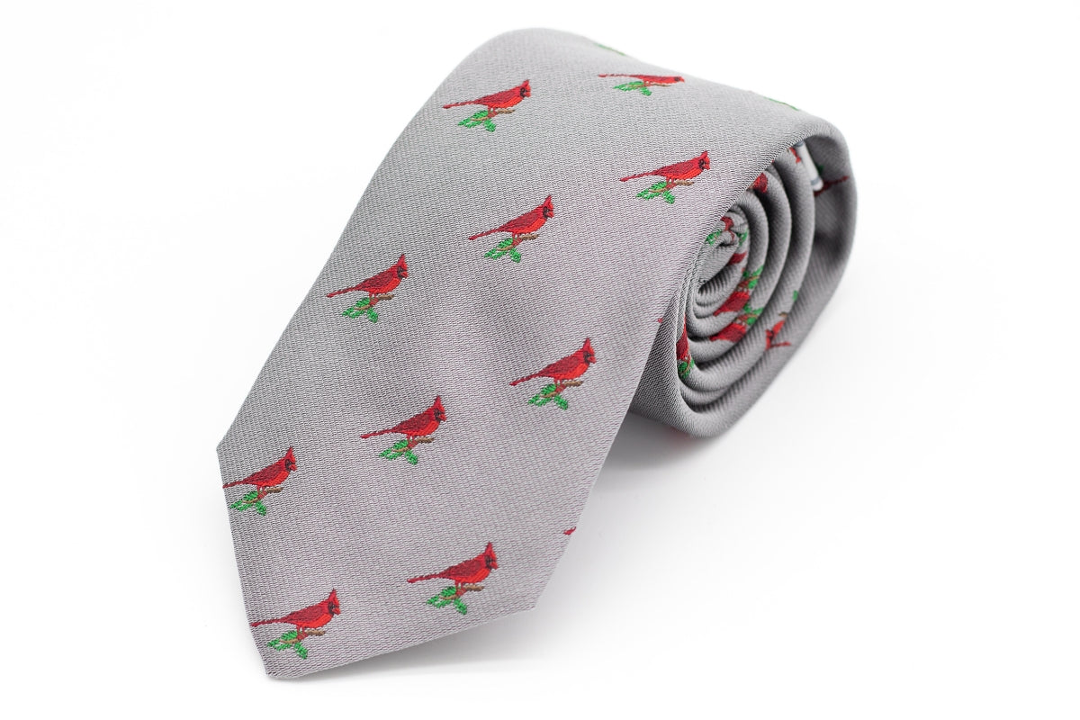 Christmas Cardinal Necktie - Silver High Cotton