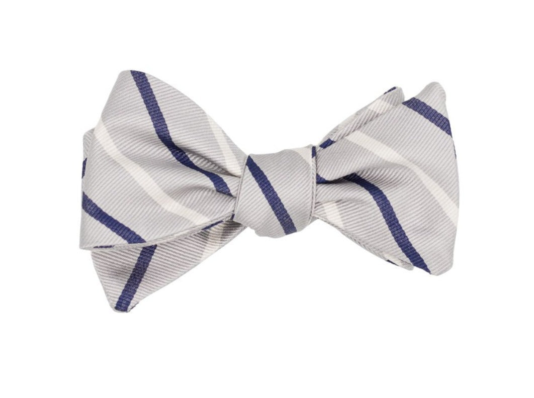 Grayson Stripe Bow Tie- Gray, Navy and White Stripe High Cotton