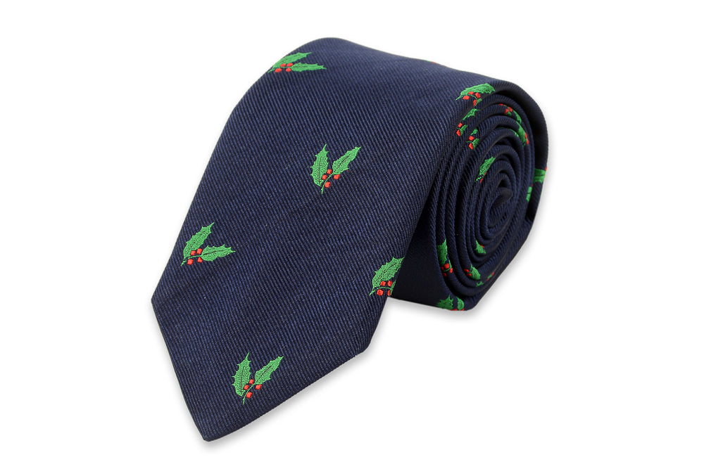 Deck the Halls Necktie - Navy High Cotton