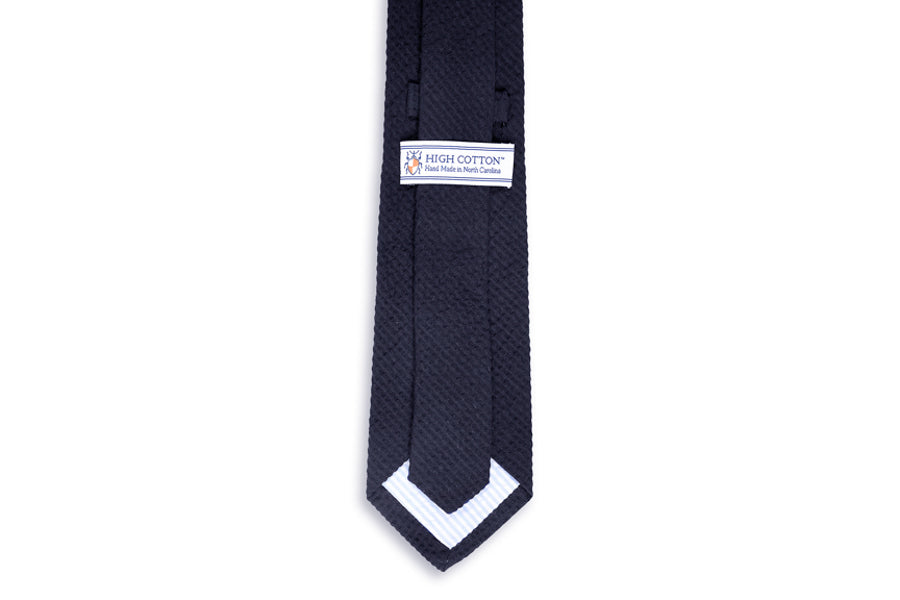 Southern Seersucker Necktie - Navy Solid High Cotton