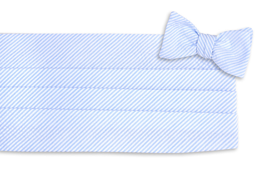 Light Blue Seersucker Stripe Cummerbund Set High Cotton Ties
