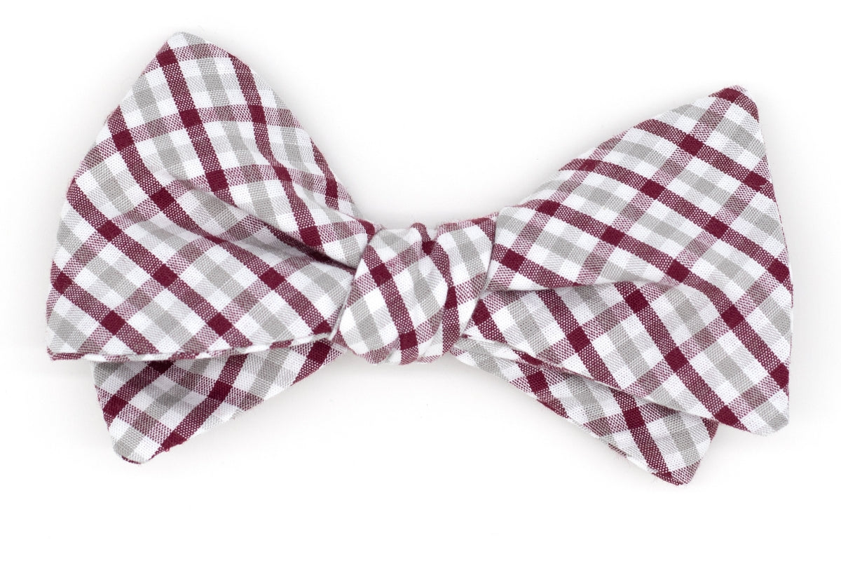 Gray and Maroon Tattersall Bow Tie