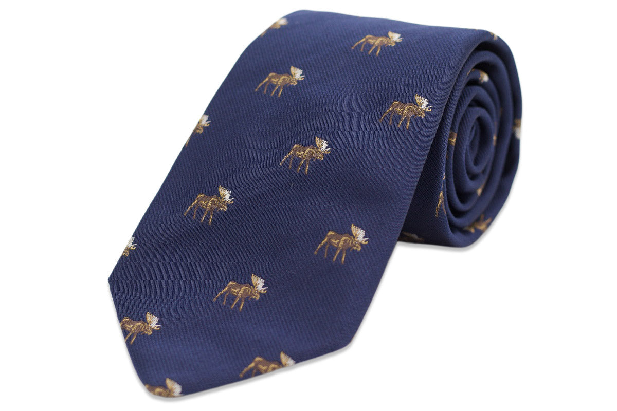 Moose Necktie - Navy High Cotton