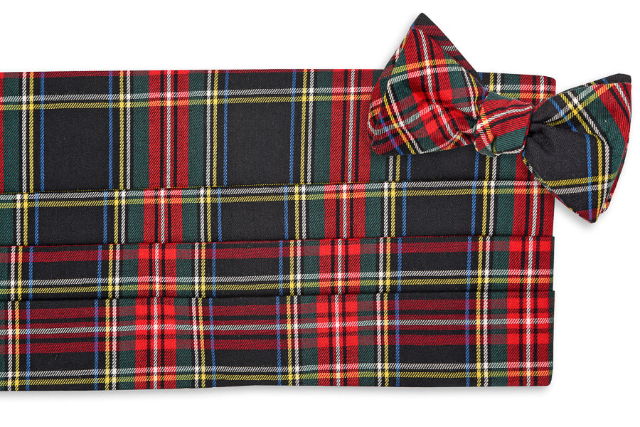 Black Stewart Tartan Cummerbund Set High Cotton