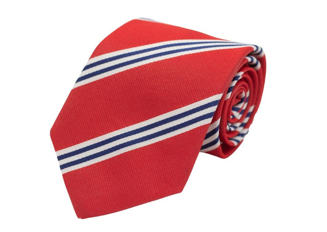 Regal Red Striped Necktie - Red/White/Blue High Cotton