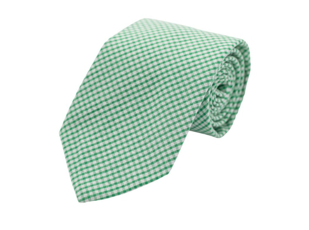 Green Seersucker Gingham Necktie High Cotton