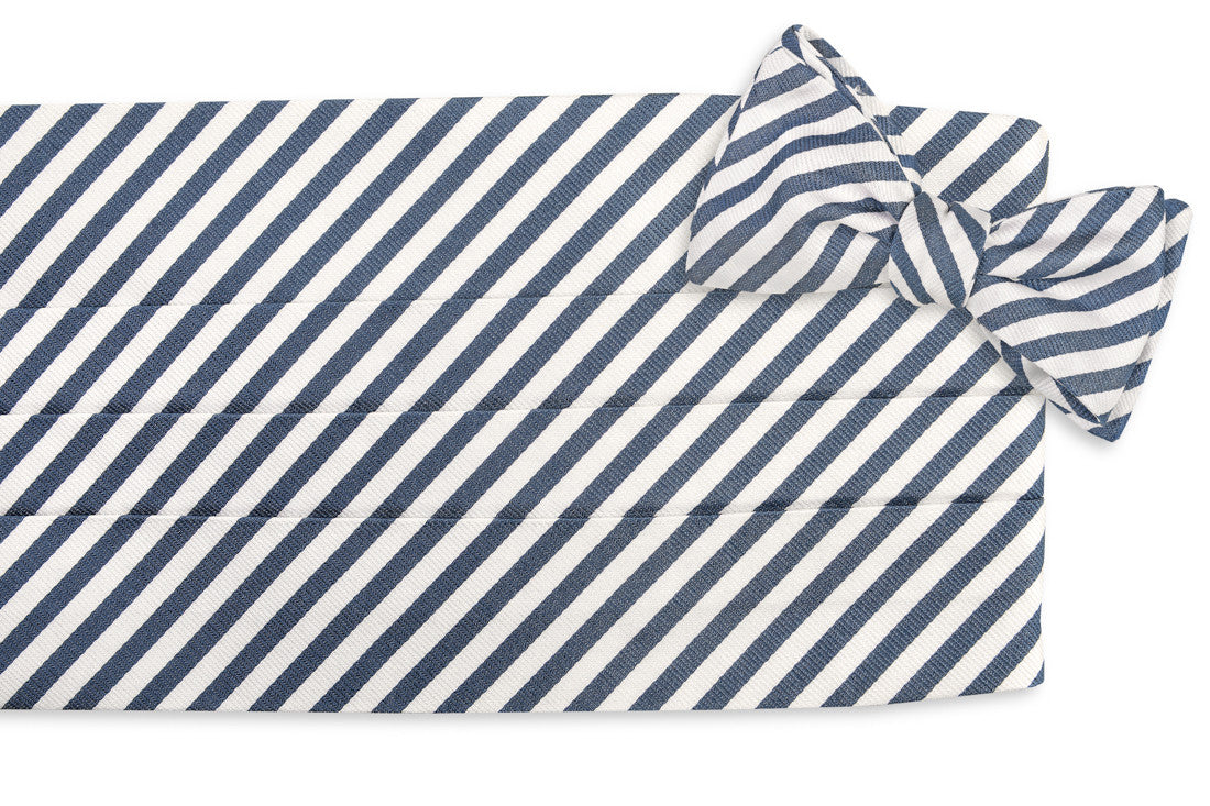 Oyster Roast Stripe Cummerbund Set - Midnight High Cotton Ties
