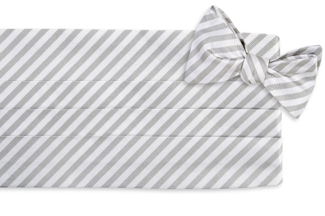 Oyster Roast Stripe Cummerbund Set - Pearl High Cotton Ties
