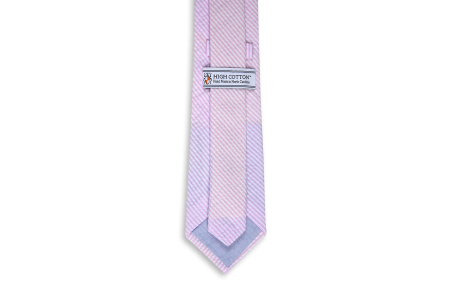 Southern Seersucker Stripe Necktie - Pink High Cotton