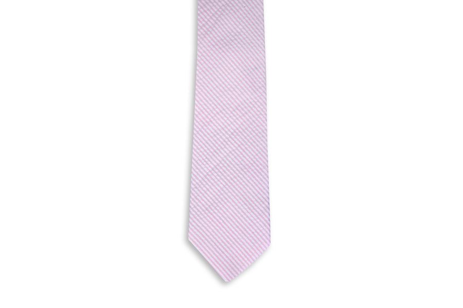 Southern Seersucker Stripe Necktie - Pink High Cotton