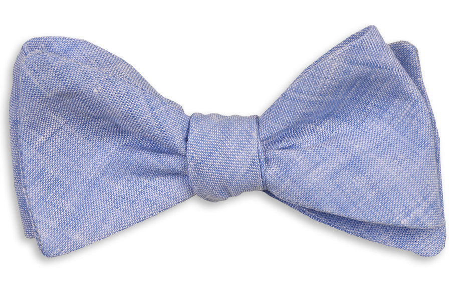 Light blue mens bow tie. 100% natural linen.