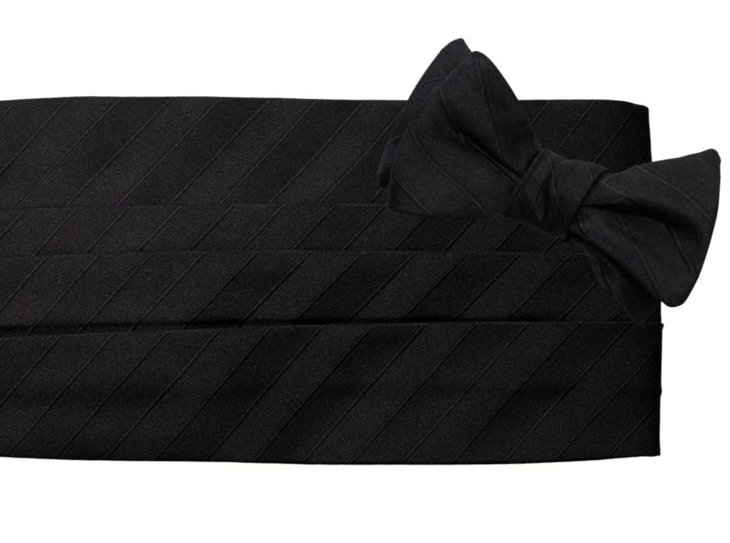 Gatsby Black Stripe Cummerbund and Bow Tie Set