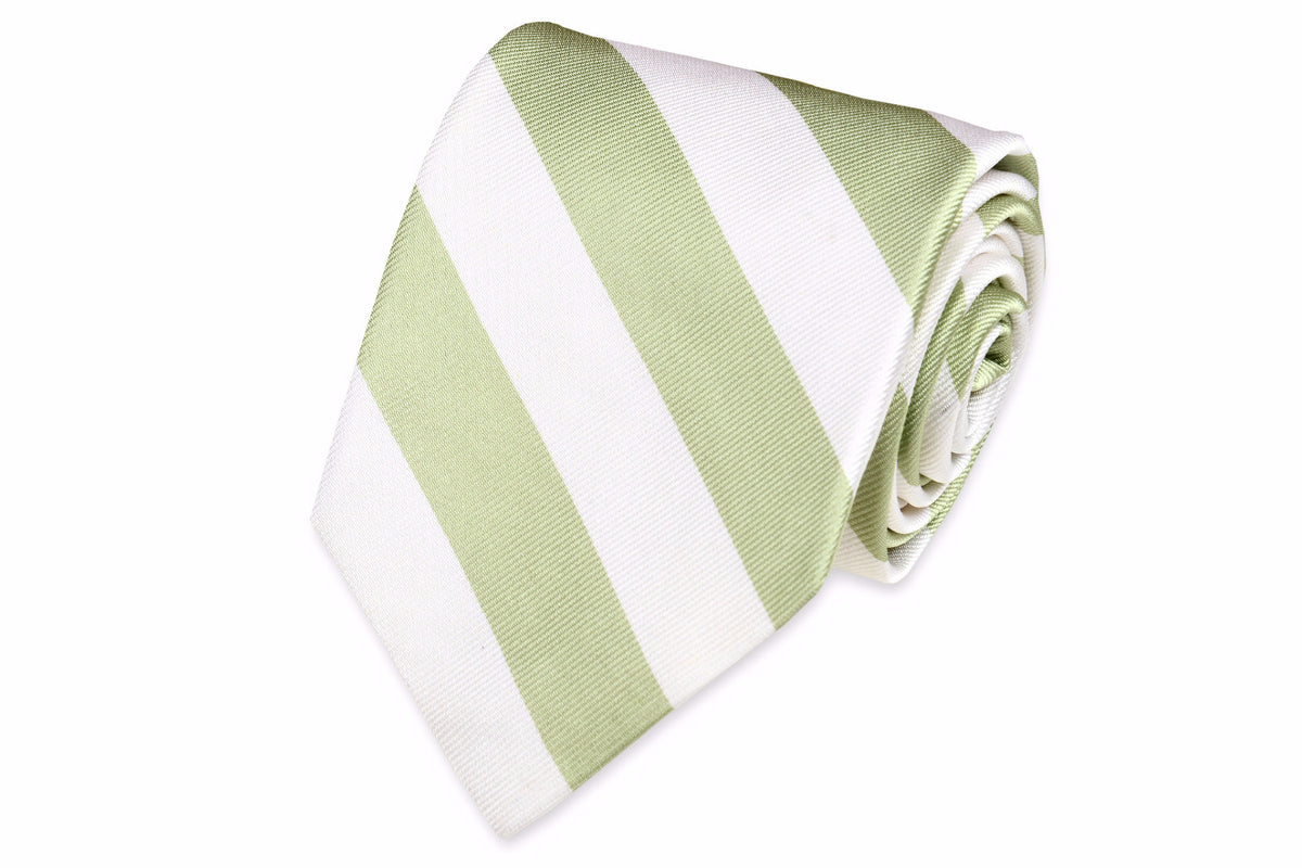 Sage Green and White Stripe Necktie